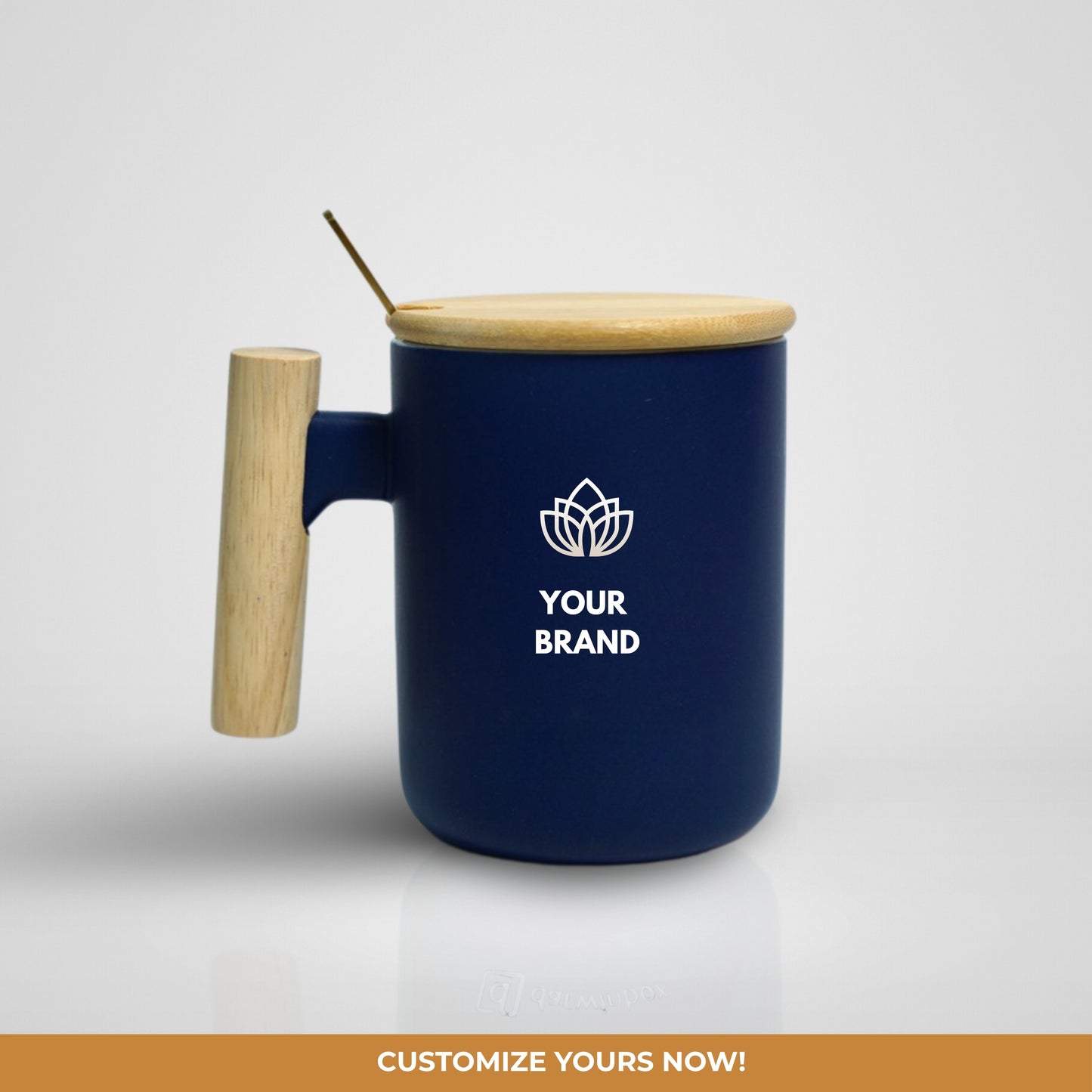 Ceramic Mug w/ Wooden Handle & Lid