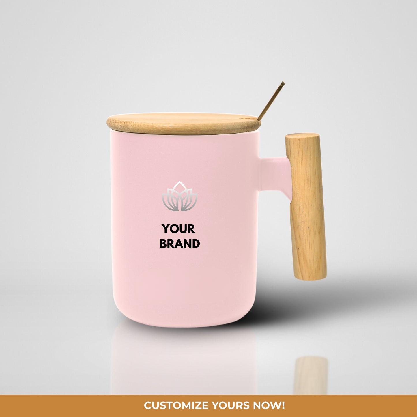 Ceramic Mug w/ Wooden Handle & Lid